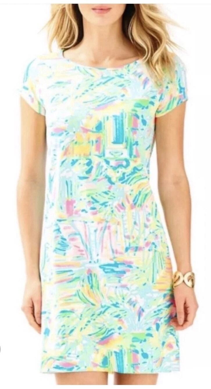 Lilly Pulitzer Silk Cotton Dress Multicolor Tropical Print Shift Size M Medium